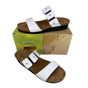 Naot Ashley Sandals White Rhinestone Comfort Slide Leather Cork